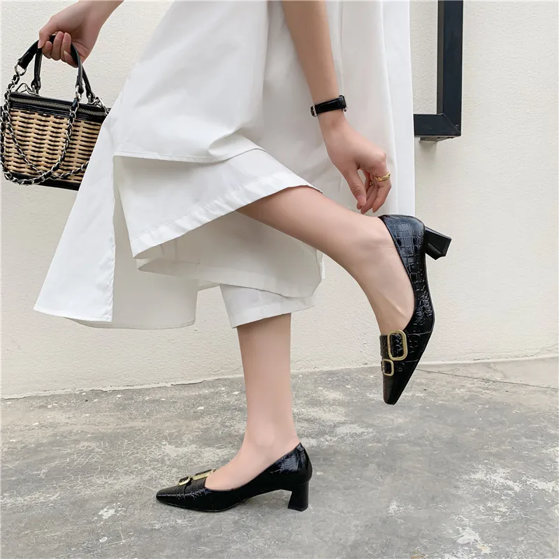 

MoonMeek 2021 New Arrival High Heels Shoes Genuine Leather Shallow Buckle Party Dress Shoes Spring Summer Single Shoes
