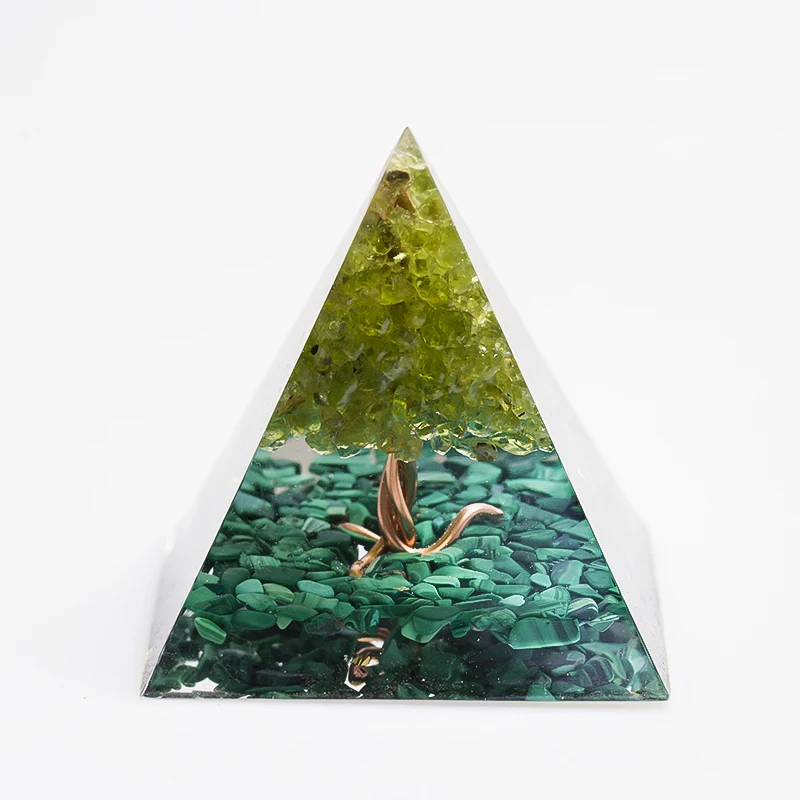 

Nordic spirit tree of life crystal augen energy pyramid ornament Malachite olivine gutta percha finished product