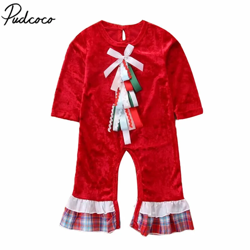 2019 Детская одежда для весны и осени Новорожденные мальчики и девочки комбинезон из бархата с длинным рукавом и брюками на утренники на Рождество.