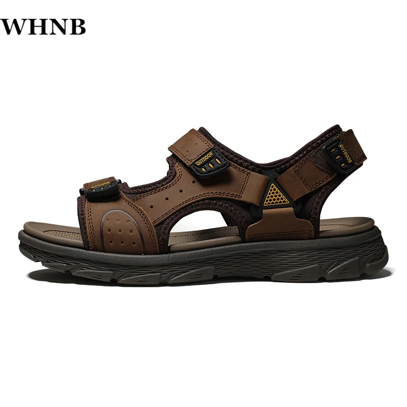 

WHNB Beach Sandals Genuine Leather Summer Shoes Fashion Retro Men's Sandals Classics Leisure Footwear Men Casual Shoes