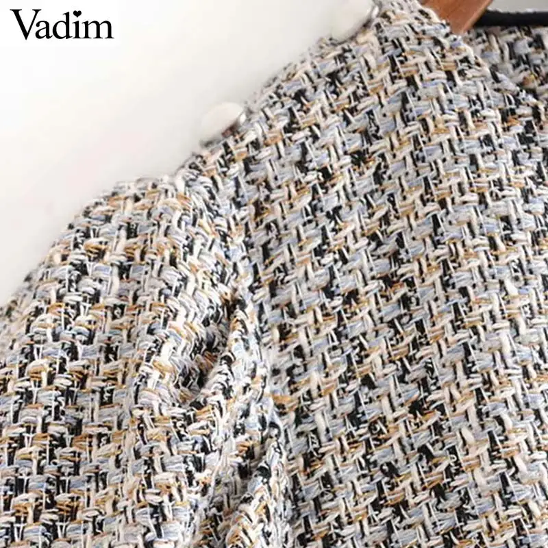 Vadim милый Женский твидовый Роскошная блуза с короткими рукавами и круглым