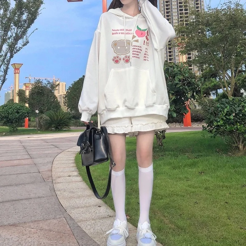 

Long Sleeve Hooded Sweatshirts Spring Autumn Loose Fit Kawaii Hoodie Casual Plus Size Fashionable Women's Clothing