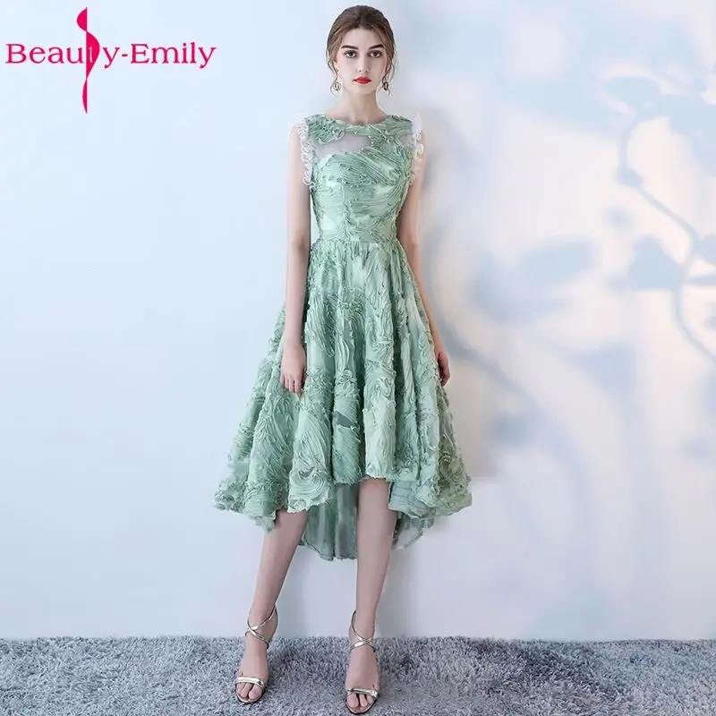 Женское вечернее платье на молнии Beauty Emily зеленое короткое с круглым вырезом без