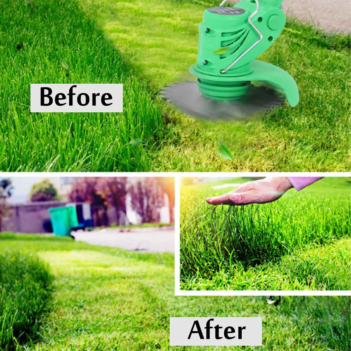 

42V Lawn Mower Rechargeable Cordless Electric Grass Pruning Machine Trimmer Telescopic Garden Tool&2/1 Li-ion Batteries&6Blades