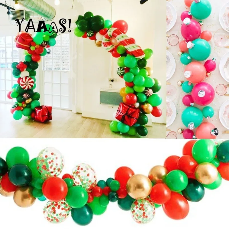 

108Pcs Merry Christmas balloons garland Red green DIY balloon chain helium round foil confetti balloons