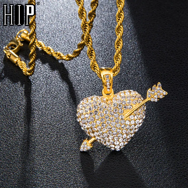 Хип хоп стрелка цирконовый в форме сердца Полный ААА Стразы CZ инкрустированный