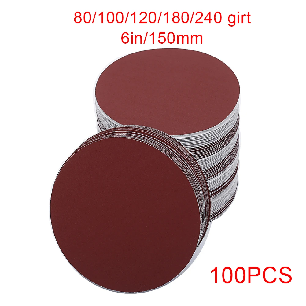 

100pcs 6in/150mm 80/100/120/180/240grit Round Flocking Sandpaper Suitable For Granules