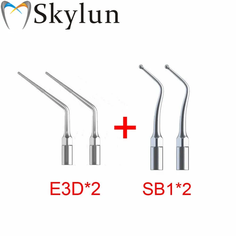 4PCS Dental Ultrasonic Scaler Tip E3D*2+SB1*2 Dental Diamond Coated Endodontic Endo Tip Fit Woodpecker EMS Dental Scaler Tips