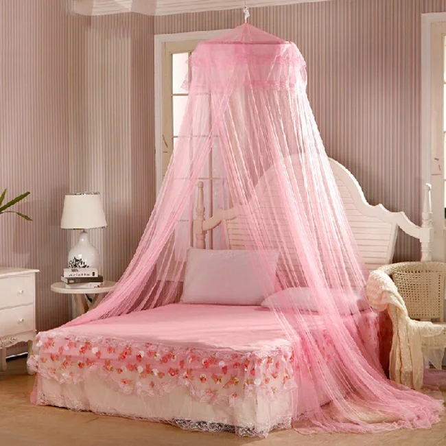 

Elegant Lace Bed Canopy Mosquito Net 2020 Hung Dome Mesh Canopy Princess Round Dome Bedding Net Bed Mosquito Netting Hot Sale