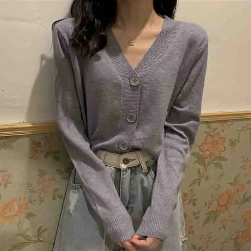 

2020 Knitted Sweater V Neck Long Sleeve Slim Fit Cardigan Single Breasted Top Loose Thicked Pull Femme Print Short Casual Coat