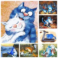 5d diy cartoon blue cat and white cat wall art home decor diamond painting mosaic full drill rhinestone cross stitch embroidery