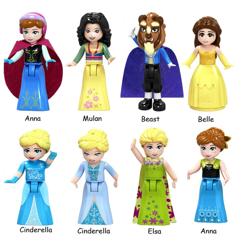 

Fairy Tale Princess Disney Belle Beast Cinderalla Anna Olivia Model Assemble Anime Figures Frozen Building Blocks Toys For Girls