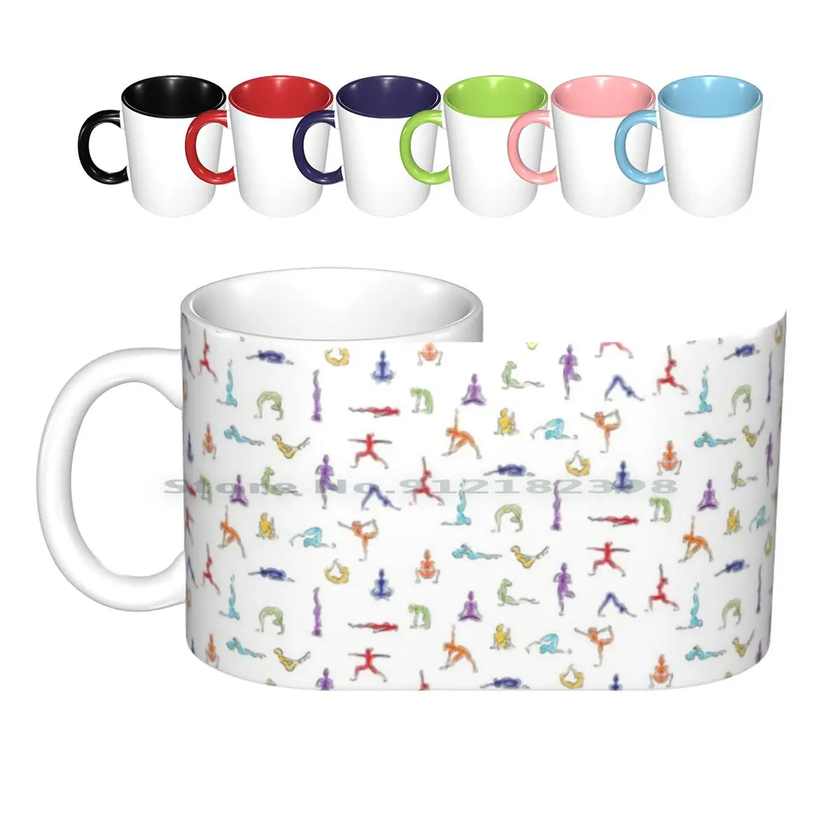 

Yoga Poses Ceramic Mugs Coffee Cups Milk Tea Mug Yoga Chakra Pose Rainbow Spiritual Hippie Meditation Mindfulness Watercolor