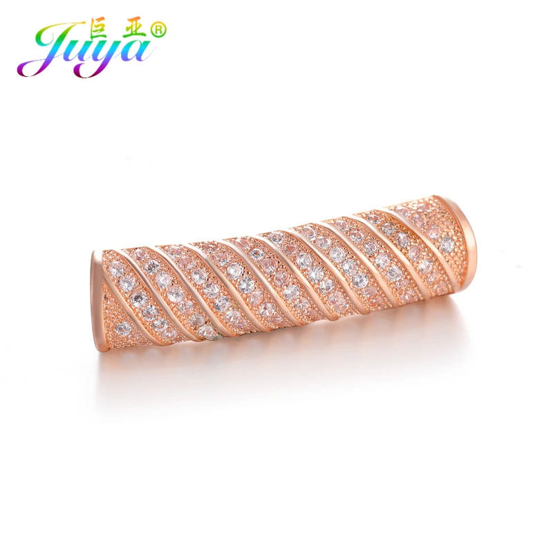 Rose Gold Juya DIY золотые/серебряные/розовые золотые разделительные бусины, поставки, микро проложенные циркониевые изогнутые трубчатые бусины для изготовления ювелирных изделий из натурального камня и жемчуга - Цвет: Rose Gold