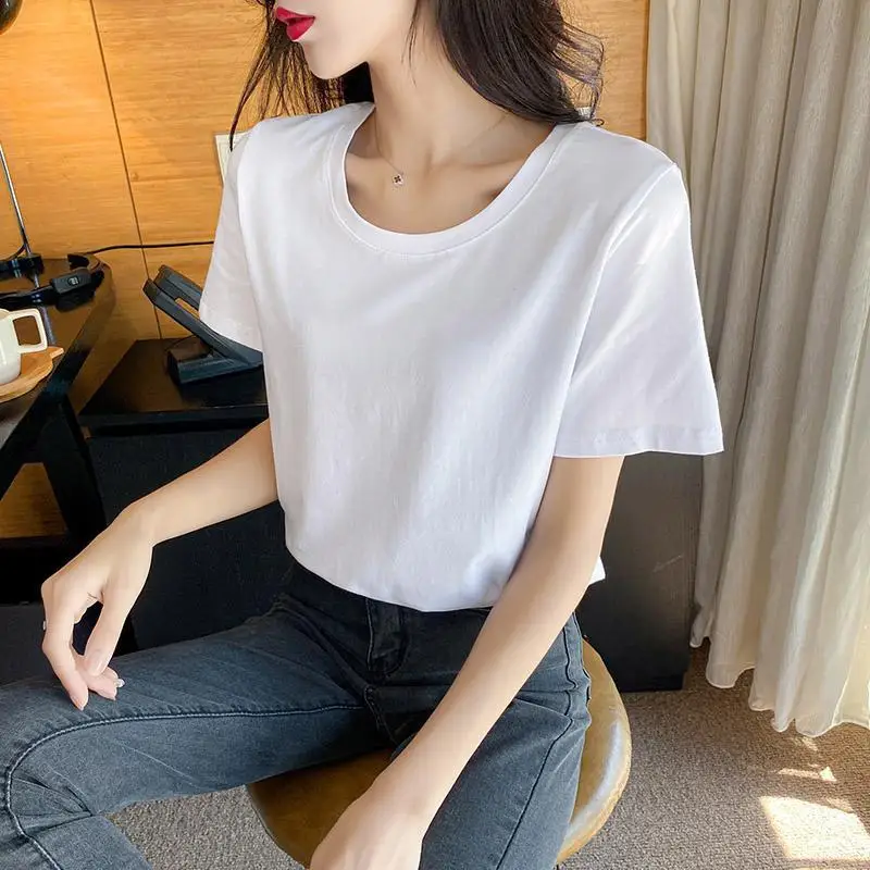 

2021 new fashion T-shirt loosefitting Korean style summer simple casual allmatch upper clothes trendy