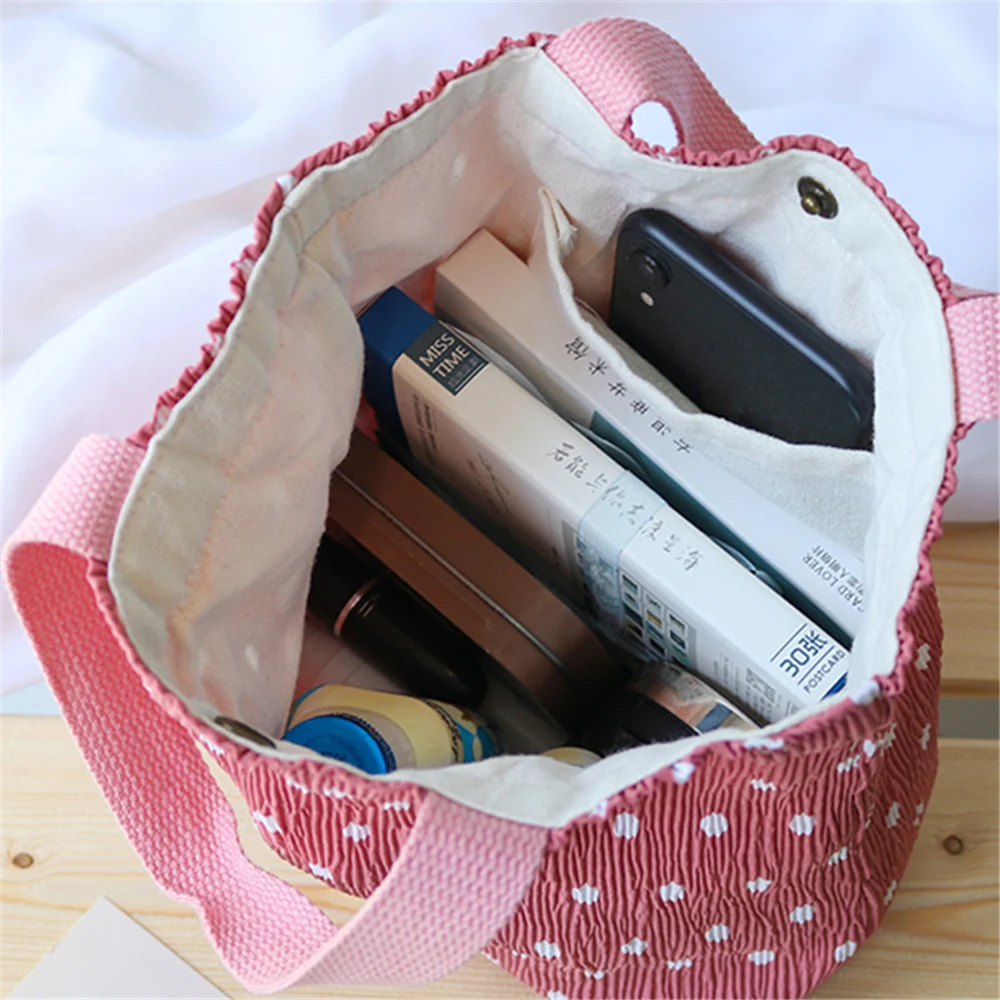 

Ladies Polka Dot Tote Bag Canvas Lunch Bag Shoulder Bag Picnic Shopping Grocery Tote Bag Small and Portable