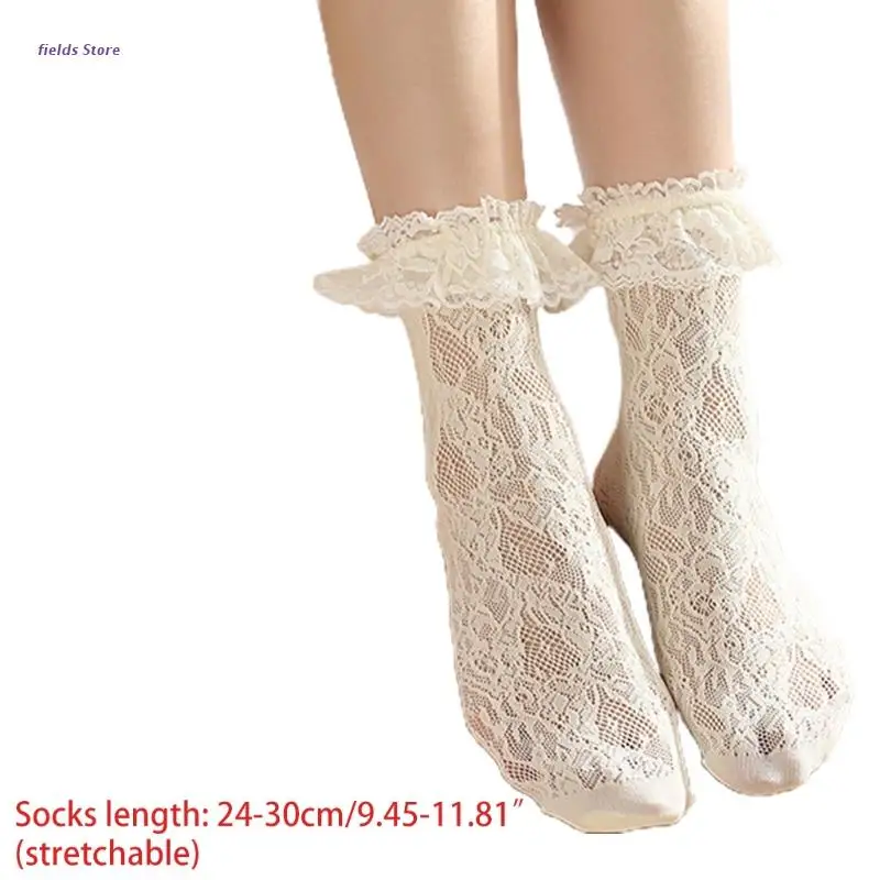 

Cute Lolita Hollow Mesh Girls Lace Socks Japanese Style Women Lace Ruffle Ankle