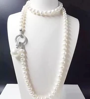 free shipping jewelry strands 9 10 mm natural south sea white pearl necklace 16mm shell pearl pendant