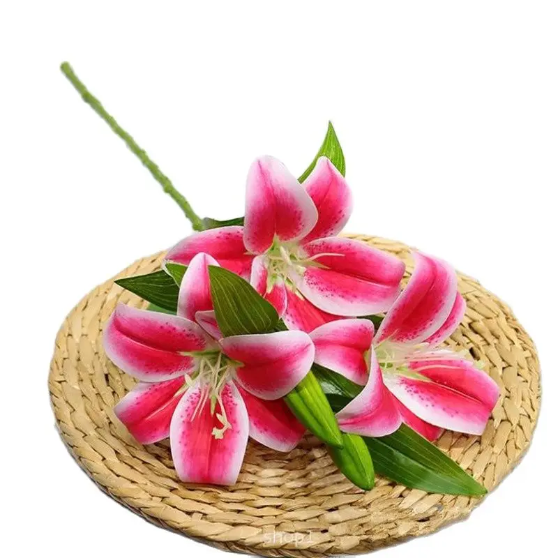 Искусственная лилия с одним стержнем (3 головки/штука) 6 шт. длина 22 дюйма имитация