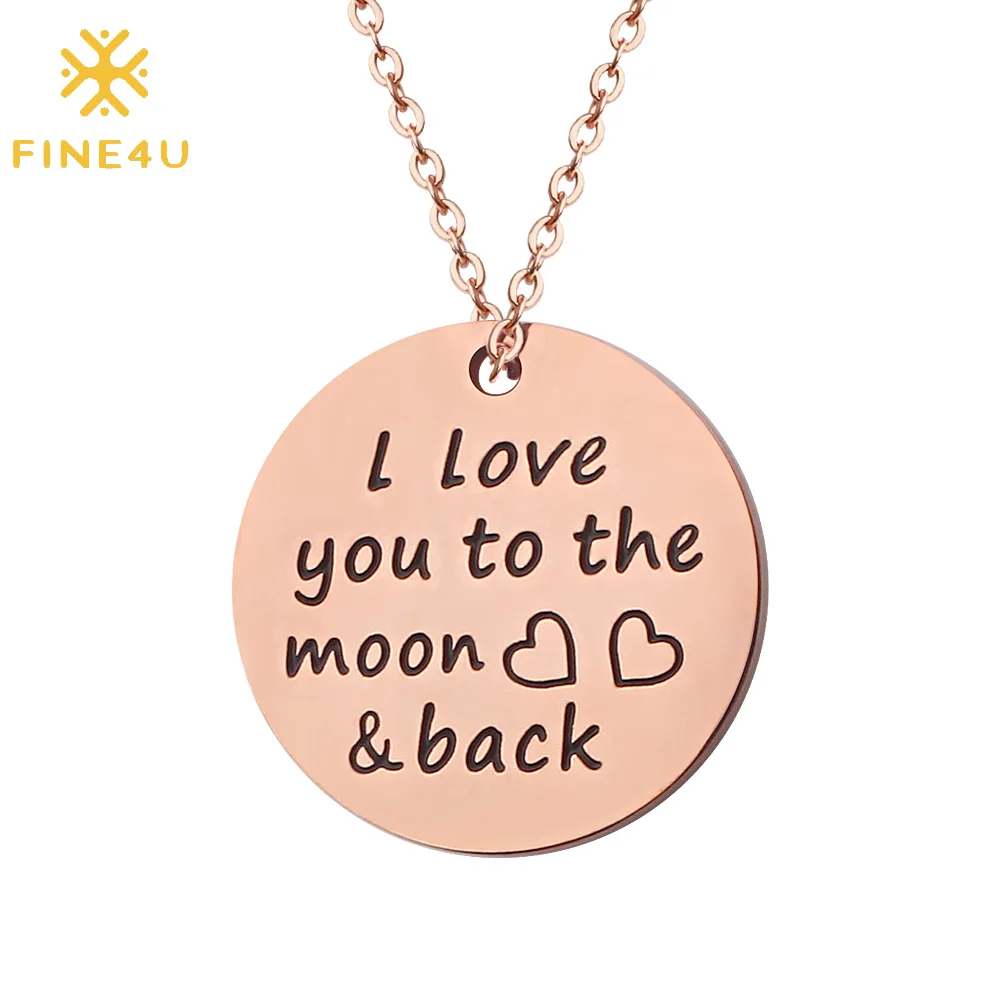 Круглое ожерелье с подвеской из нержавеющей стали FINE4U N488 гравировкой Я люблю