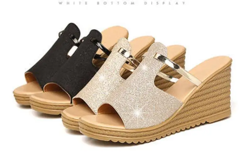 

2021 Women Slippers Summer Platform Shoes Fashion Women Wedge Open Toe Flip Flops Ladies Bling Slide Beach Shoes Pantoufle Femme