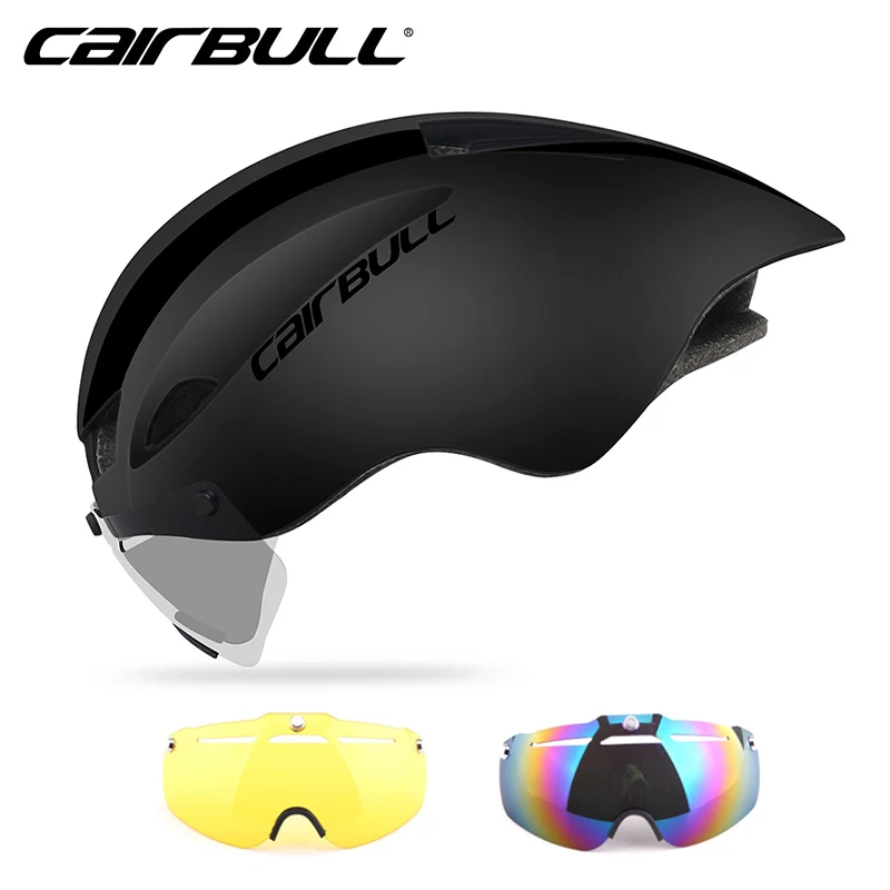 black 2 Cairbull велосипедный шлем Aero TT Racing road MTB велосипедный шлем с магнитными очками пневматический велосипедный шлем Casco Con Gafas 3 объектива - Цвет: black 2