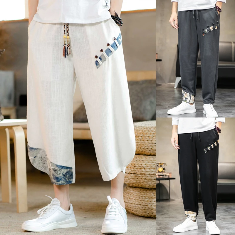 

В китайском стиле мужские повседневные шорты размера плюс модные мешковатые шорты длинные брюки цвета хаки с карманами в стиле хип-хоп Улич...