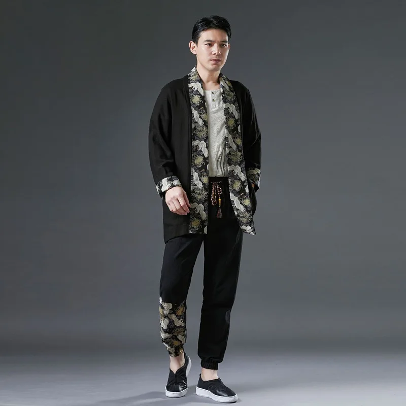 Традиционная китайская одежда для мужчин черная льняная рубашка мужская кунг-фу