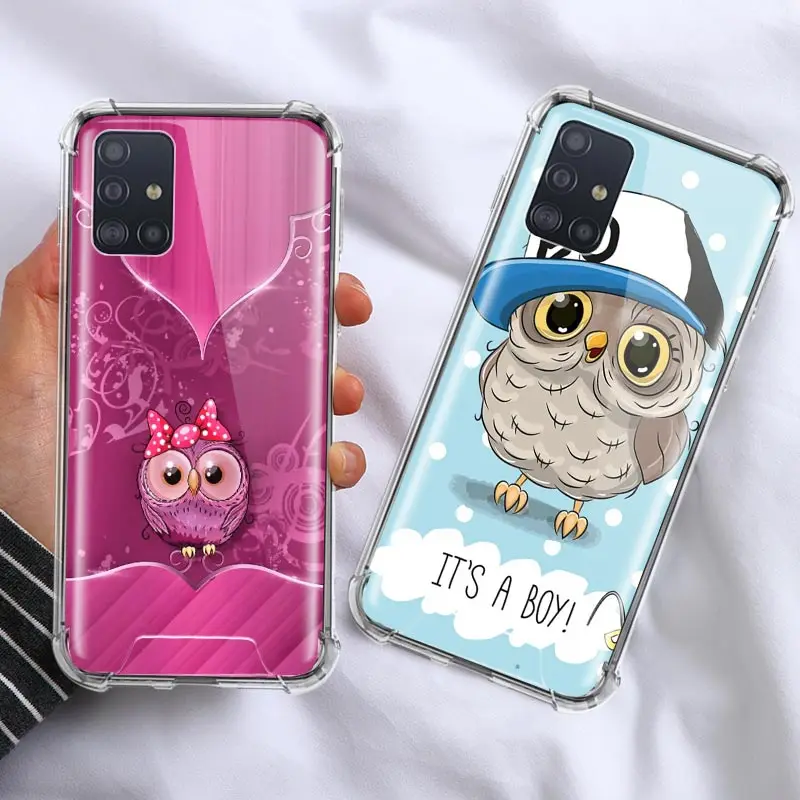 

Phone Case For Samsung Galaxy A51 A42 A71 A21s A31 A41 A11 A21 M31 M51 M11 M21 Airbag Capa Bags Cover Luxury Starry Owl
