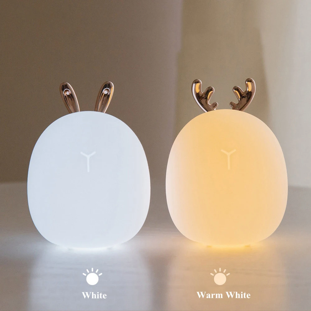

Deer Rabbit LED Night Light Touch Sensor 2 Colors Silicone Rechargeable Decoration Bedroom Bedside Lamp for Children Baby Gift