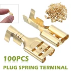 100pcs Gold Brass Female Spade Connector Crimp Terminals 6.3mm Car Speaker Electrical Wire Cable Connector