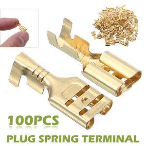 100pcs Gold Brass Female Spade Connector Crimp Terminals 6.3mm Car Speaker Electrical Wire Cable Connector