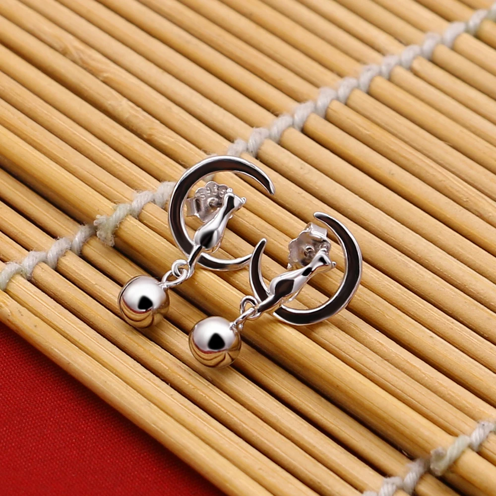 Луна кошка чудесная Божья коровка 925 серебро серьги гвоздики для женщин