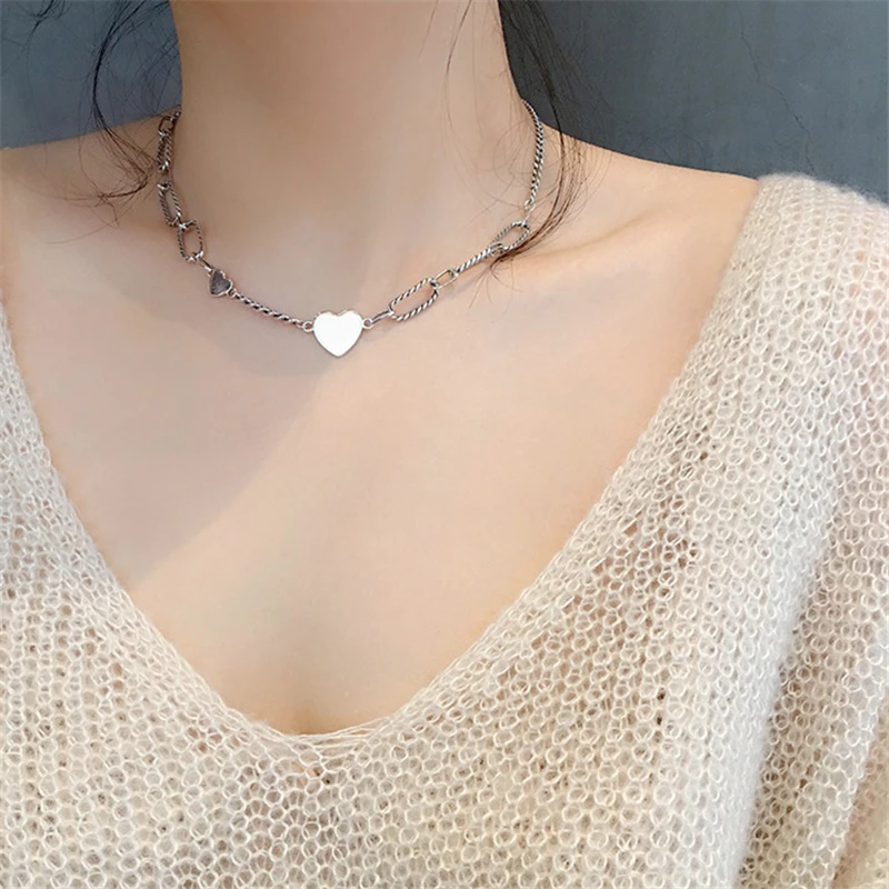 В Корейском стиле Модная Уличная обувь готик-Два сердца Винтажные Колье для