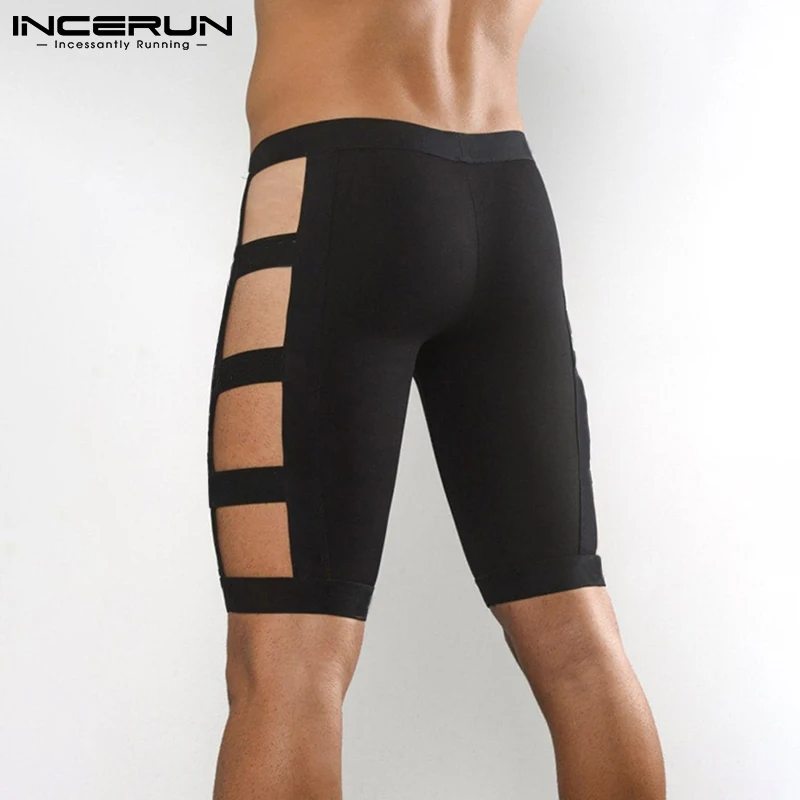 Men Sleep Shorts Solid Color Hollow Out Homewear Elastic Waist Sleep Bottoms Sexy Breathable 2022 Fitness Mens Shorts INCERUN