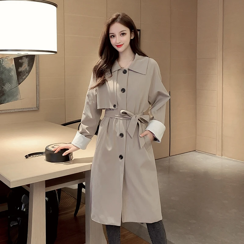 Однобортное Женское пальто Осеннее однотонное Повседневная облегающая верхняя