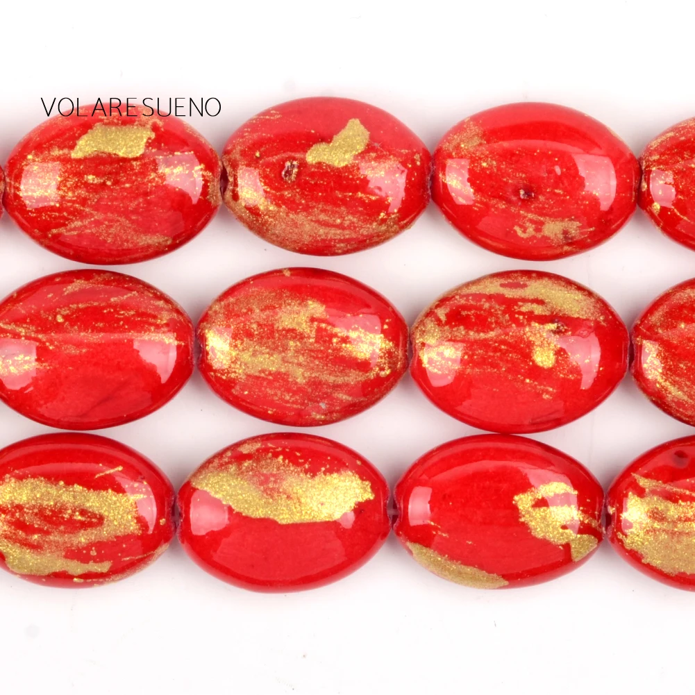

13*18mm 1Strand Natural Stone Red Golden Jades Oval Beads For Jewelry Making Needlework DIY Necklace Bracelet Charms Findings