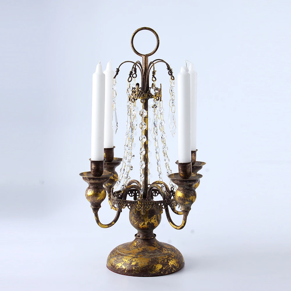 

European Style Retro Candle Holder Metal Four Head Crystal Candle Holder Elegant Simple Candelabros Wedding Centerpieces EB5ZT