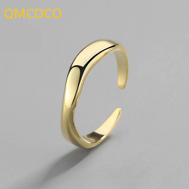 

QMCOCO 2021 New Silver Color Open Ring for Women Girls INS Simple Geometric Smooth Face Adjustable Woman Ring
