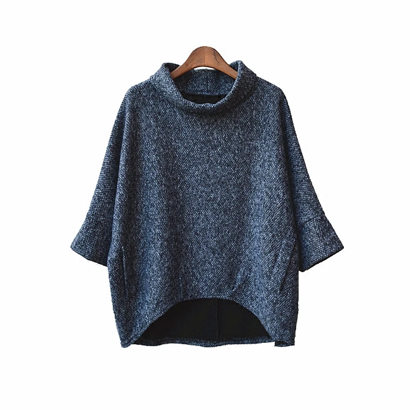Women's seven-sleeve half-high collar pullover jacket sweater Korean version of the loose large size bat shirt women | Женская
