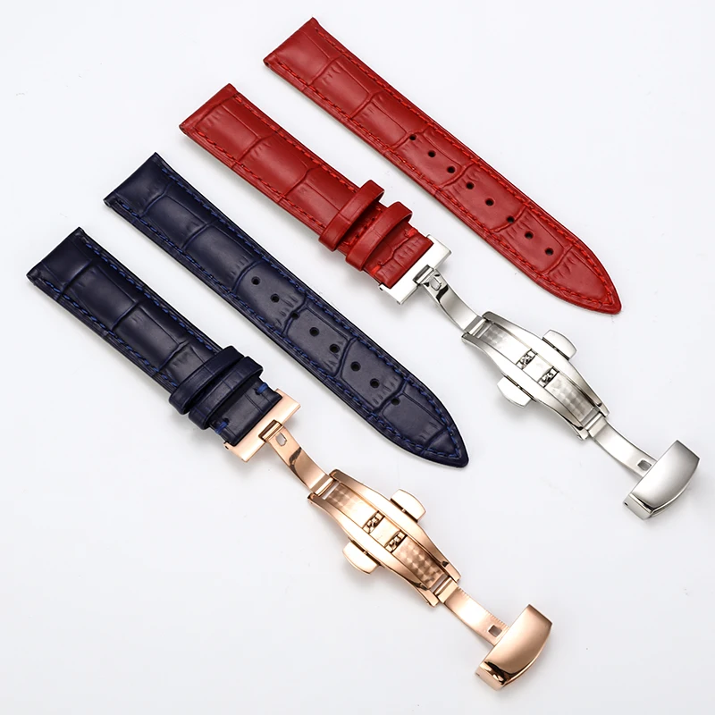 Leather strap 12-22mm universal watch four-color butterfly buckle steel buckle  strap wrist strap + tools