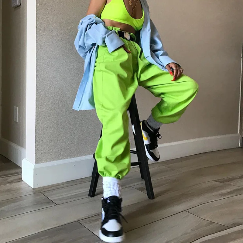 

Women's Casual Pants Punk Harem Trousers Ladies Autumn High Waist Hip Hop Boyfriends Long Pants Female Green Pants
