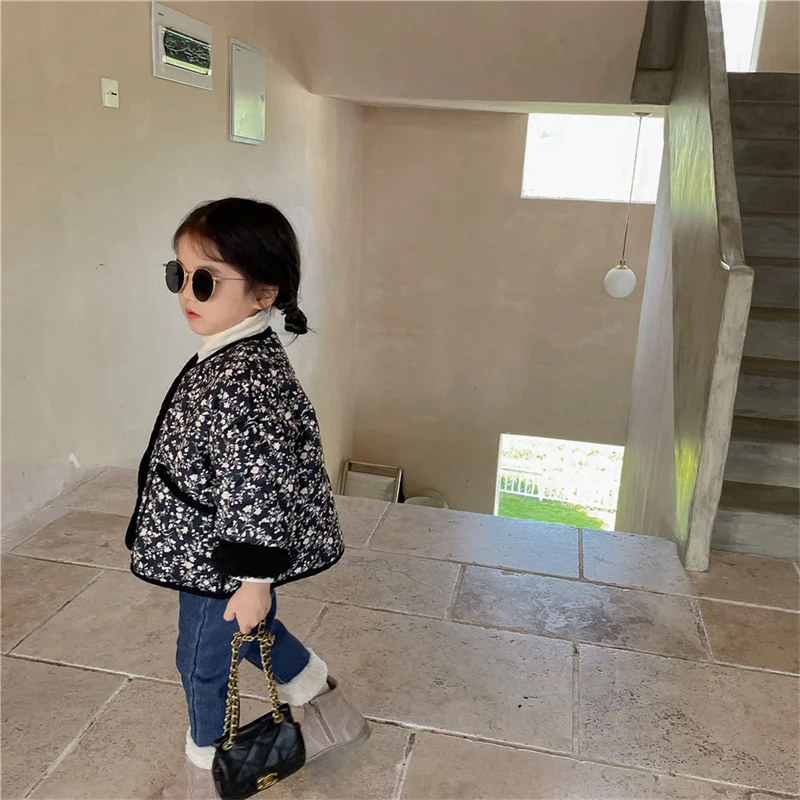 

Girls Coat Jacket Thicken Plus Velvet 2021 Navy Blue Thicken Plus Velvet Winter Autumn Cotton Tops Outerwear Children's Clothes