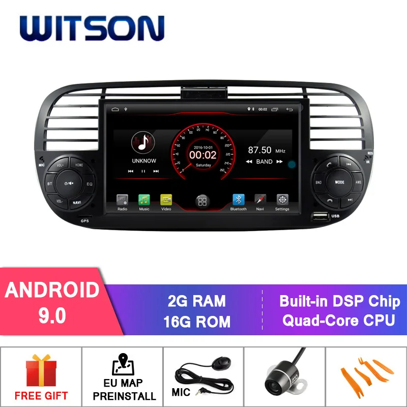 DE со! WITSON K600 Android 9,1 четырехъядерный автомобильный Dvd медиаплеер для FIAT 500 радио мультимедиа Buit in DPS Автомобильный gps навигатор - Цвет: 2G 16G Black