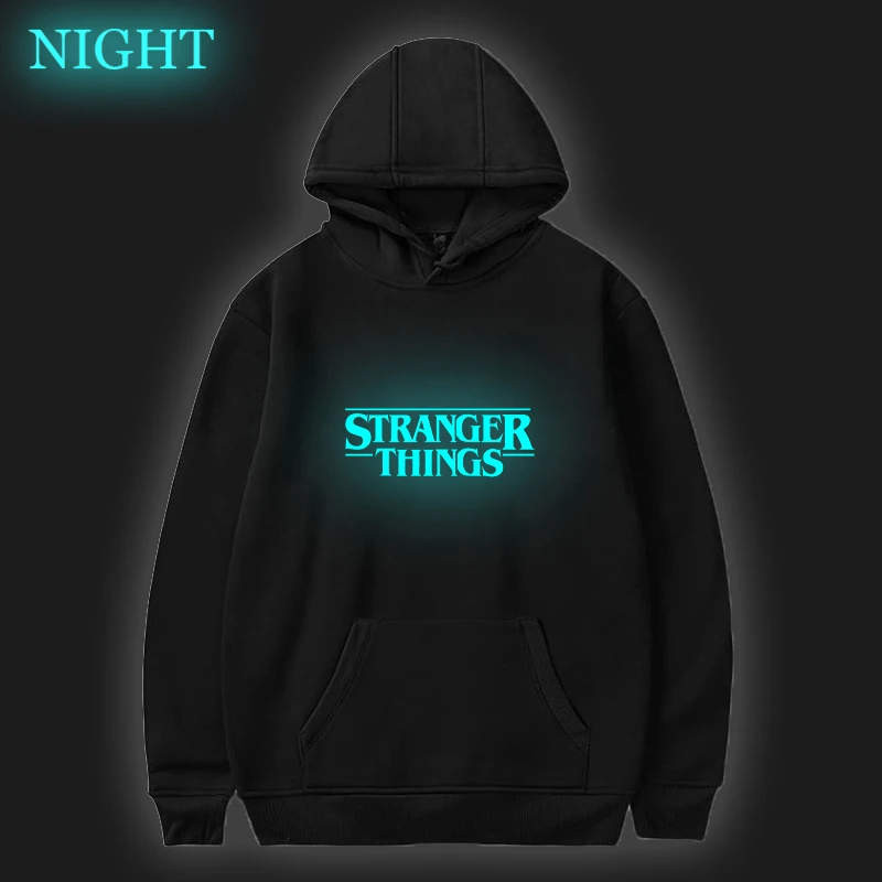Толстовки в стиле хип-хоп с надписью Stranger Things для детей и взрослых Светящиеся