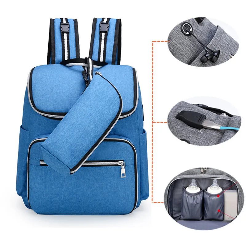 Синий Водонепроницаемый USB для путешествий пеленки сумки Органайзер коляска