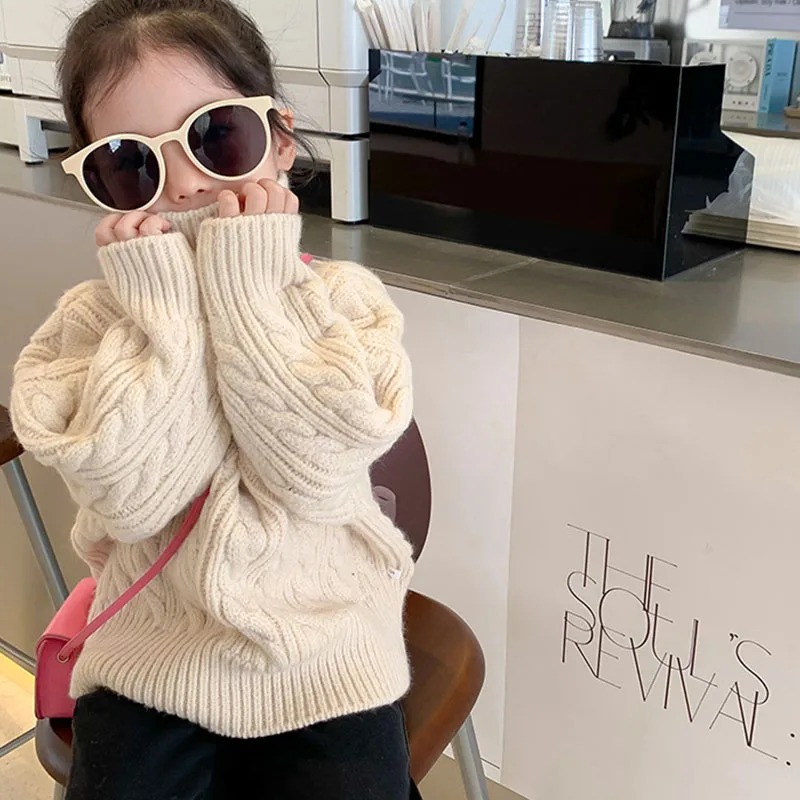 Korean Sweater Tops Baby Girls Knitting Sweaters New Autumn Winter Casual Solid Color Clothes Children's Warm Kids Clothing | Детская