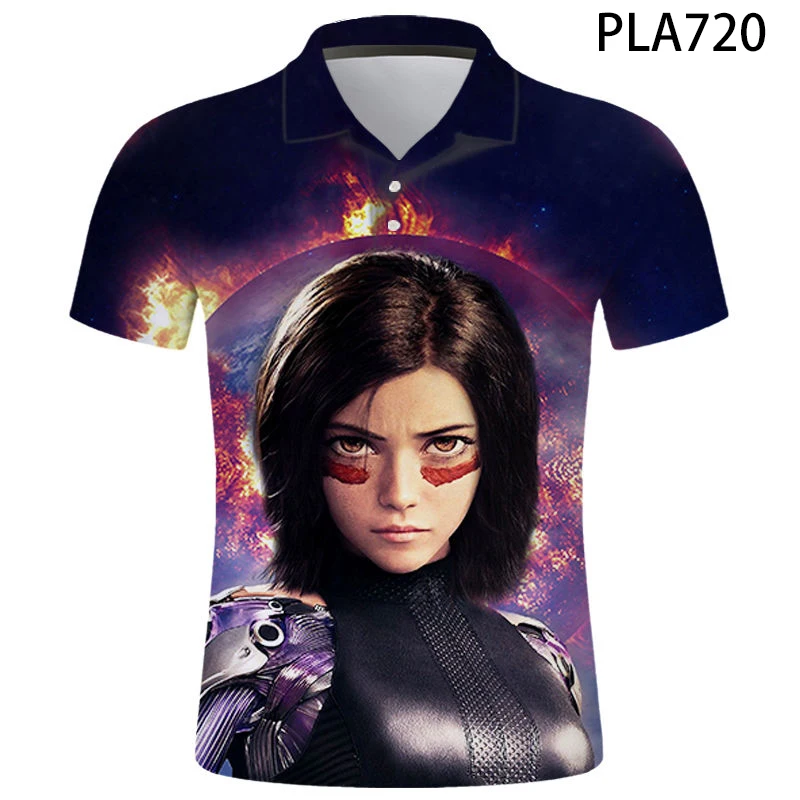 Летняя уличная одежда Alita с ангелом битвы крутая мужская рубашка-поло 3D принтом