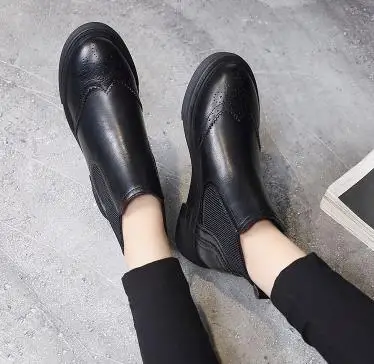 Женские ботильоны весна-осень 2019 модные простые кожаные ботинки без шнуровки на