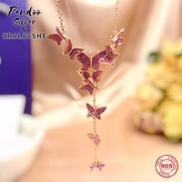 s925 sterling silver jewelry 11 copyy shaped pink romantic butterfly dance clavicle necklace for women elegant gift with logo